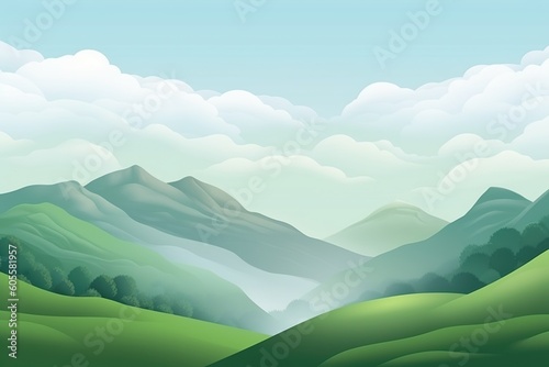 green hills with blue sky with clouds. landscape nature., generative ai,