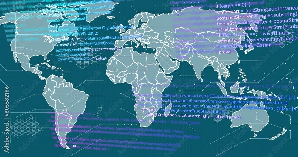 Animation of world map and data processing against blue background Animation of world map and data processing against blue background