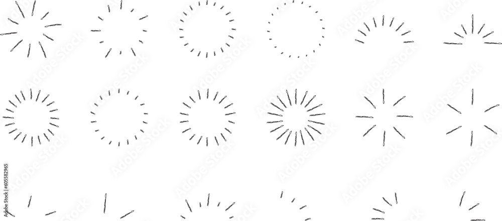 イラスト素材:手書き シンプルなサンバースト・スターバースト・ベクター・太陽のシンボル イラスト素材:手書き シンプルなサンバースト・スターバースト・ベクター・太陽のシンボル