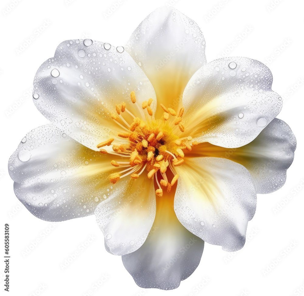 Bright white and yellow flower blossom isolated on a white background, generative AI plant Bright white and yellow flower blossom isolated on a white background, generative AI plant