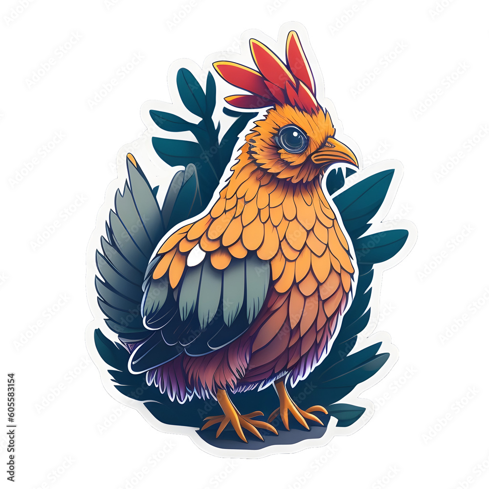 Obraz premium Chicken Sticker illustration, Png Image Ready To Use. Animal Sticker Design Series