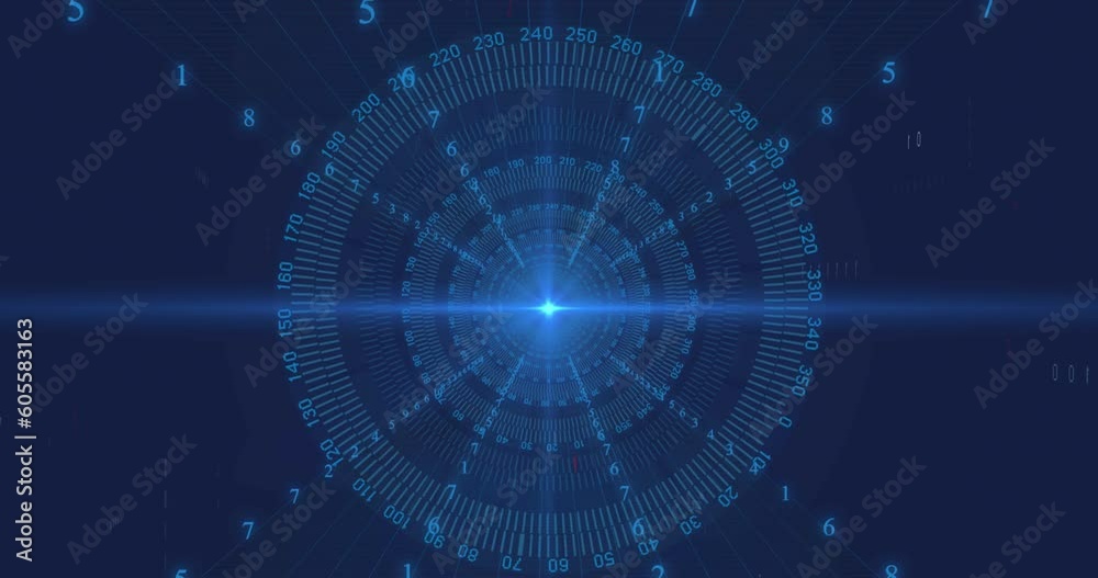 Animation of blue light spot and data processing against round scanner in seamless pattern Animation of blue light spot and data processing against round scanner in seamless pattern