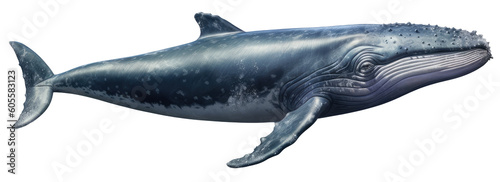 Big marine blue whale swimming in the ocean isolated on a white background as transparent PNG  generative AI animal