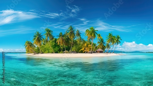 Piękna tropikalna wyspa z palmami i panorama plaży jako obraz tła