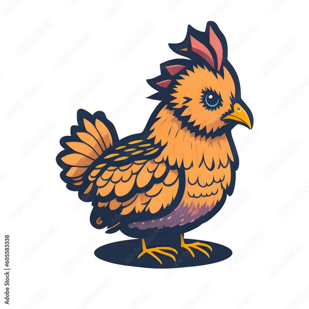 Fototapeta premium Chicken Sticker illustration, Png Image Ready To Use. Animal Sticker Design Series