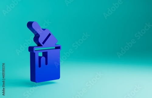 Blue Paint bucket with brush icon isolated on blue background. Minimalism concept. 3D render illustration