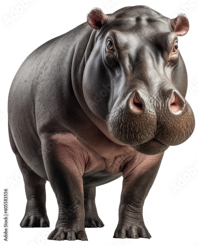 Slika na platnu Front view of a hippopotamus isolated on white background as transparent PNG, ge