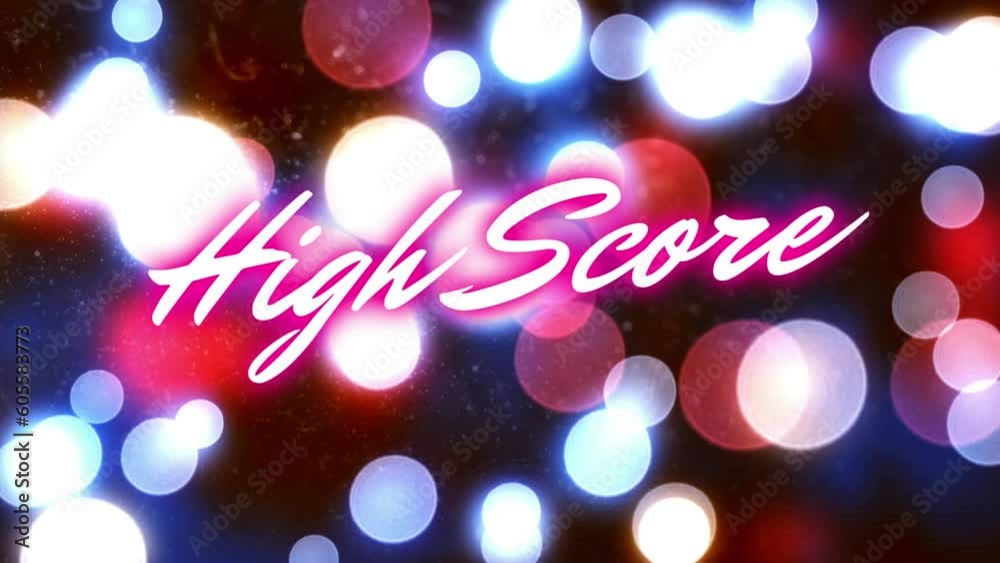 Animation of high score neon text over spot lights Animation of high score neon text over spot lights