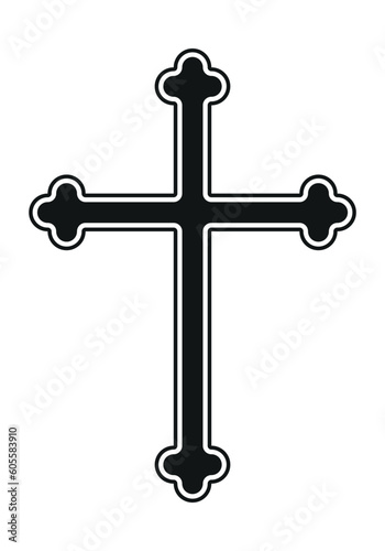Christian cross, black and white vector silhouette illustration of religious cross shape, isolated on white