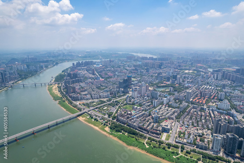 Aerial photography of city scenery on both sides of the Xiangjiang River in Zhuzhou, China © WR.LILI