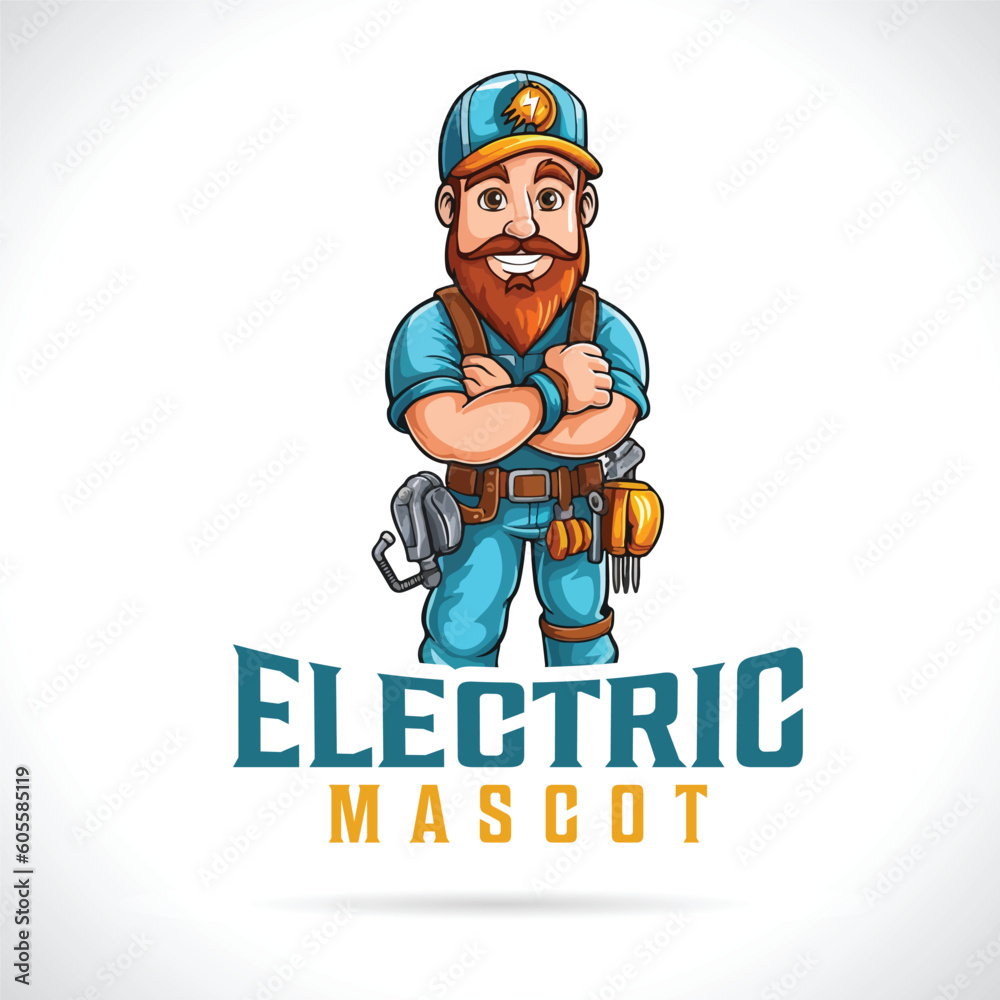 Electrician Worker Mascot Logo Design