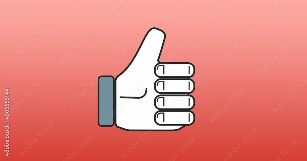 Animation of thumbs up like icon and data processing over red background Animation of thumbs up like icon and data processing over red background
