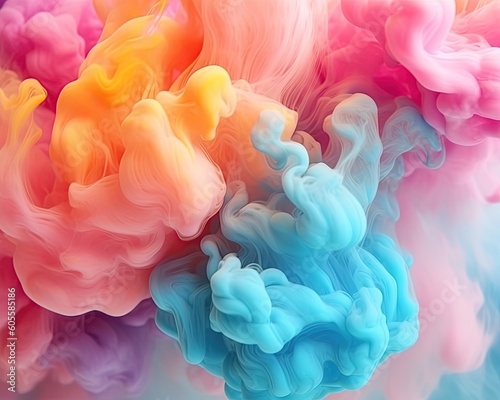 Abstract colorful pastel color cloud background. Colorful Ink Diffusion in Water. Generative AI