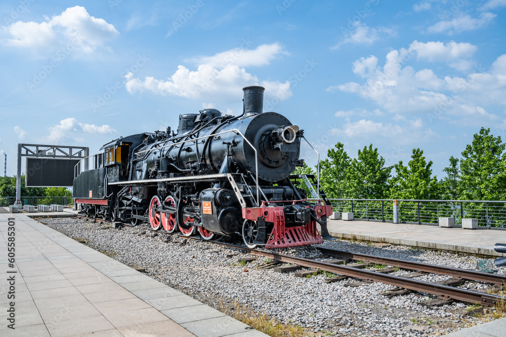 Fototapeta premium Steam locomotive at Locomotive Square in Zhuzhou, China