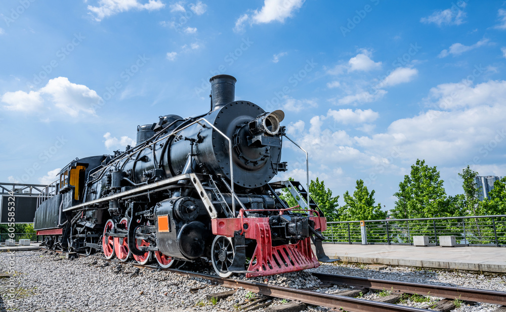 Naklejka premium Steam locomotive at Locomotive Square in Zhuzhou, China