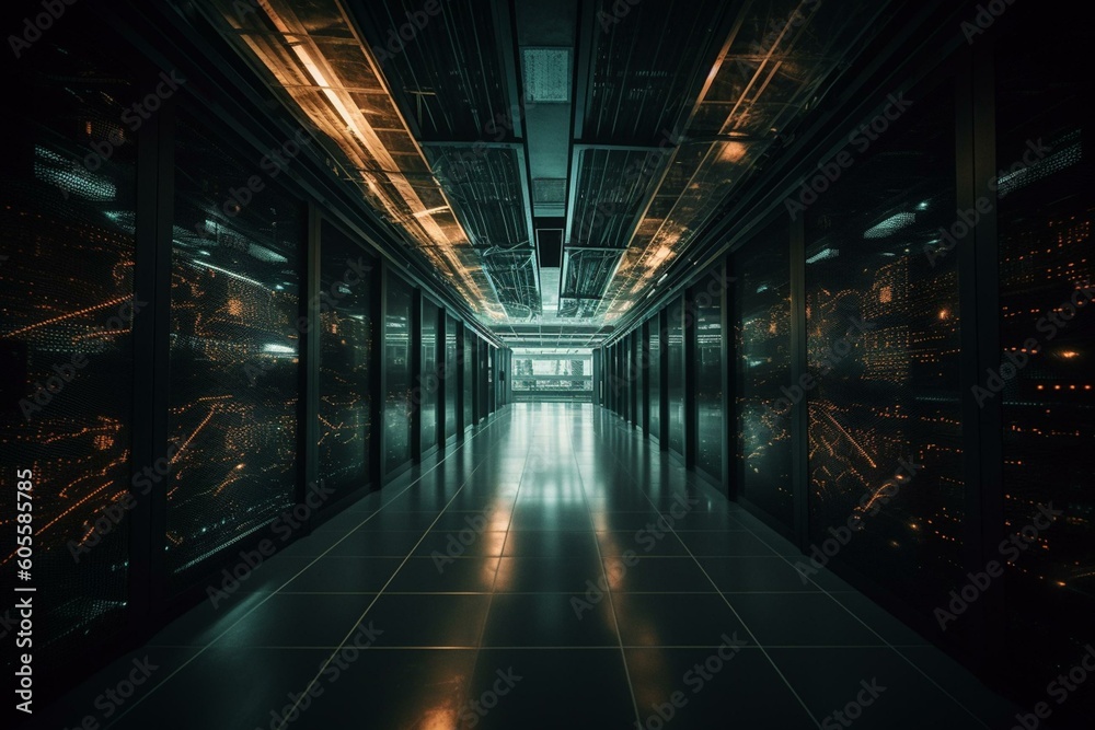 Data center full of servers for supercomputing. Generative AI