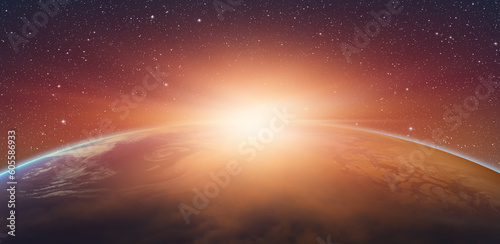 Planet Earth with a spectacular sunset "Elements of this image furnished by NASA"