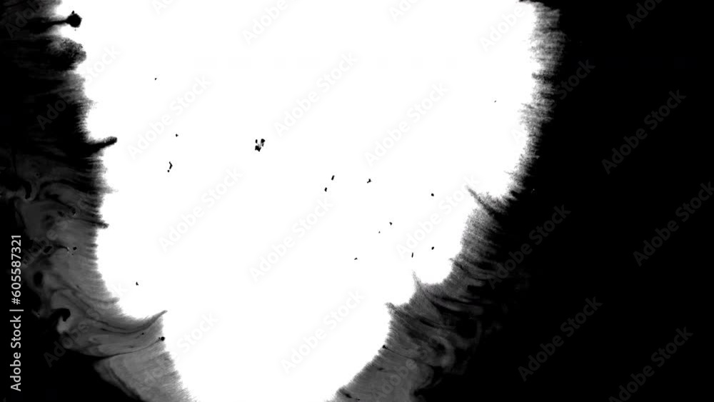 Ink splatter brush stroke transition abstract ink brush slow motion blot, splat, fluid art, overlay, watercolor matte composition, spreading brush stroke ink transition splatter composting animation