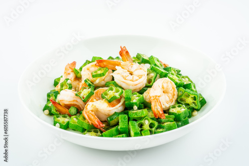 Chinese Cuisine One Plate Okra Fried Shrimp
