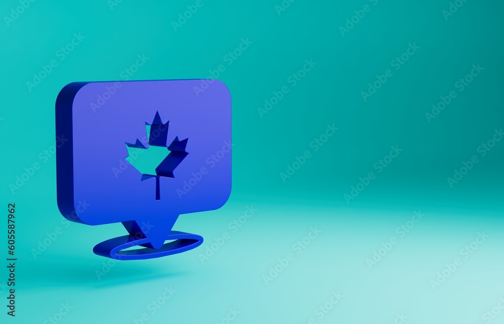 Blue Canadian maple leaf icon isolated on blue background. Canada symbol maple leaf. Minimalism concept. 3D render illustration Blue Canadian maple leaf icon isolated on blue background. Canada symbol maple leaf. Minimalism concept. 3D render illustration