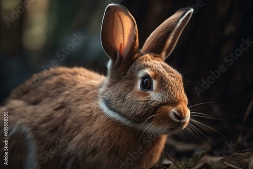 A fluffy brown wild rabbit. Generative AI