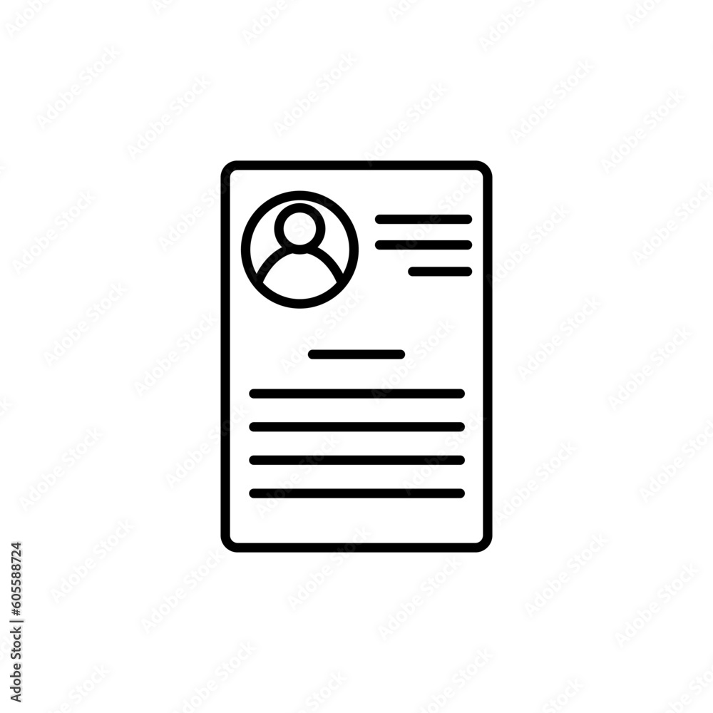 CV icon vector. Resume illustration sign. User data symbol or logo. CV icon vector. Resume illustration sign. User data symbol or logo.