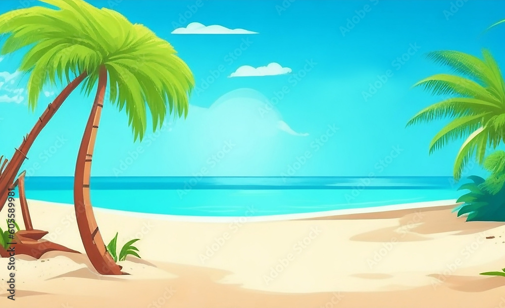 tropical beach with palm trees sand and ocean artificial intelligence