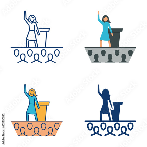 Woman giving speech icon set