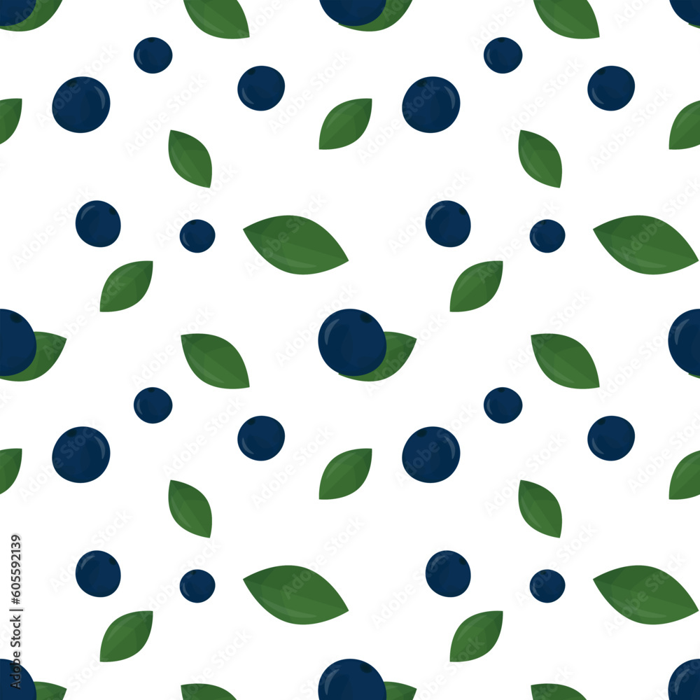 blueberries with leaves on a white background .vector pattern