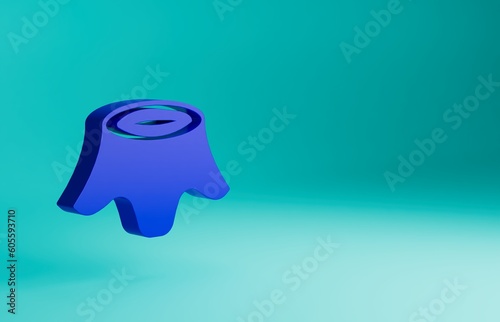 Blue Tree stump icon isolated on blue background. Minimalism concept. 3D render illustration