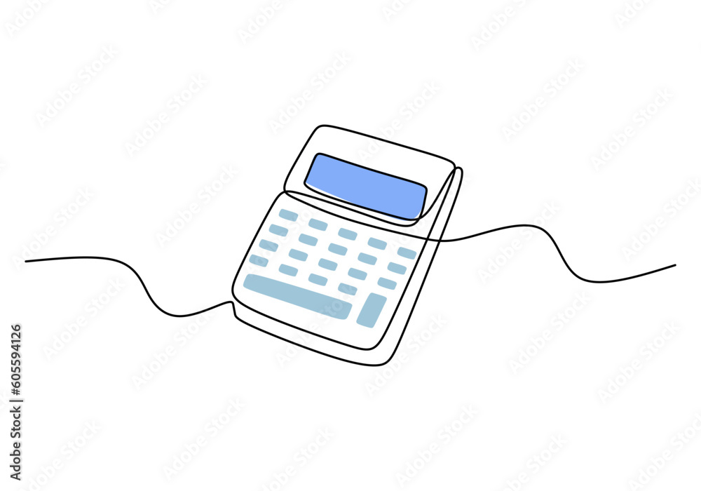 Calculator School education object, one line drawing continuous
