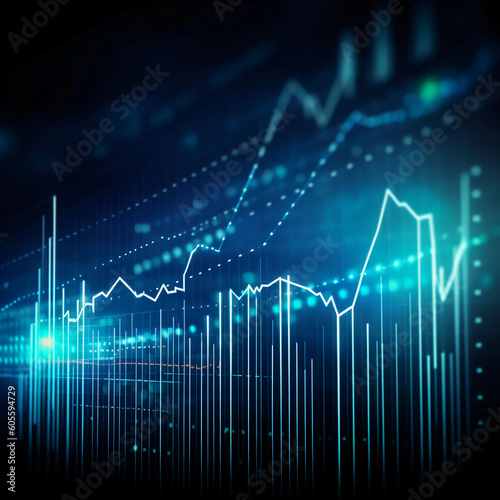 Financial Market Trends: Stock Market Investment Trading Graph, Currency Exchange Rates, Bullish and Bearish Points, Illustrated on Technology Abstract Background, Created by Generative AI