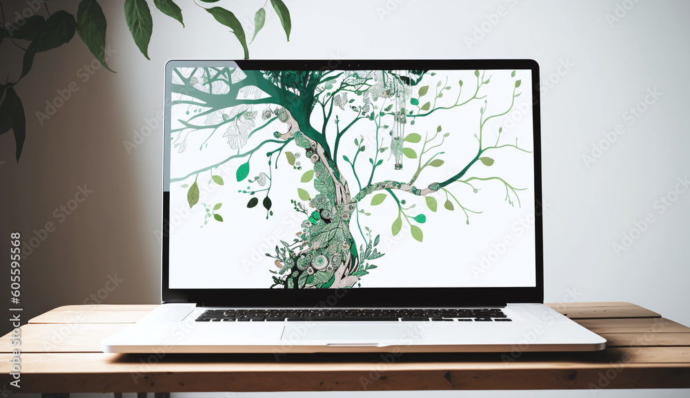 植物とノートパソコン、plant and laptop, Generative AI	 - obrazy, fototapety, plakaty 