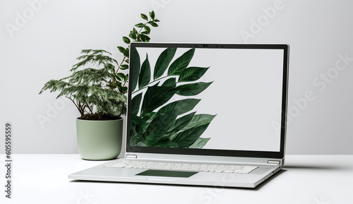 植物とノートパソコン、plant and laptop, Generative AI	 photo