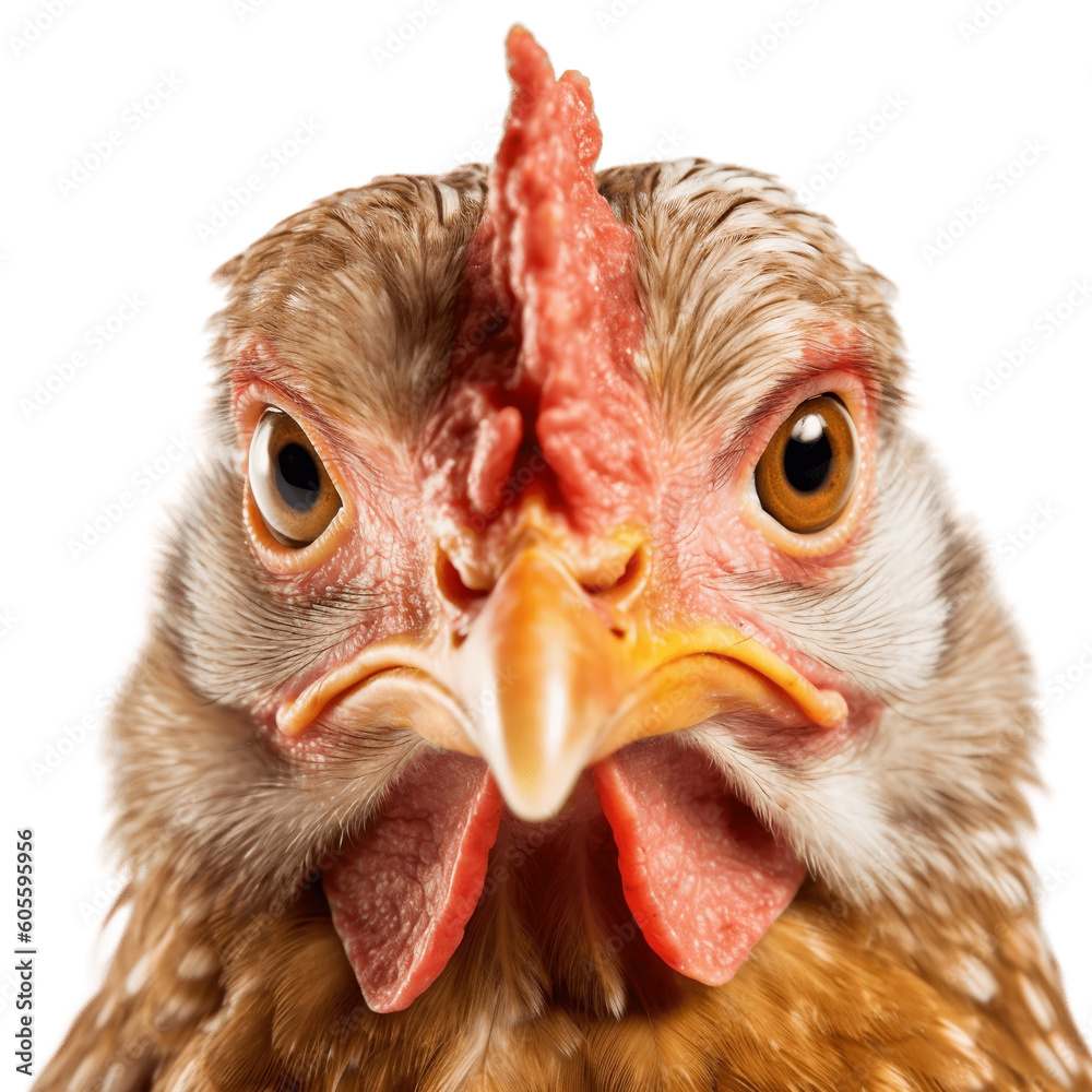 solated Chicken Face Shot on Transparent Background. AI