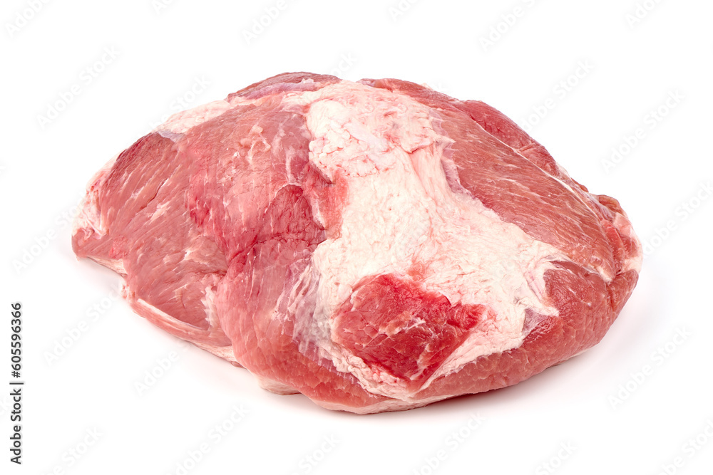 Raw pork ham, pork leg, isolated on white background.