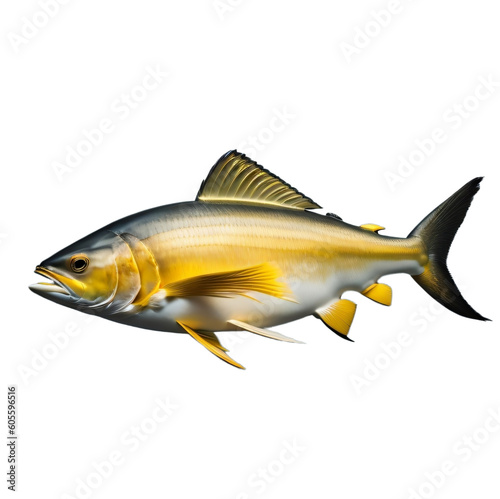 Yellowtail, Yellowtail amberjack, Yellowtail fish, beautiful sea fish, isolated, transparent background, no background. PNG. Generative AI.