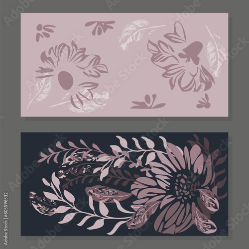 Floral ornament. Set of 2 Vector patterns. Design elements for print swatch textile fabric background.