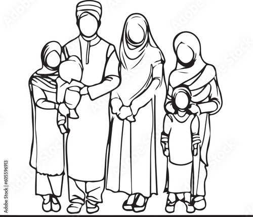 Indian Family line art vector silhouette 