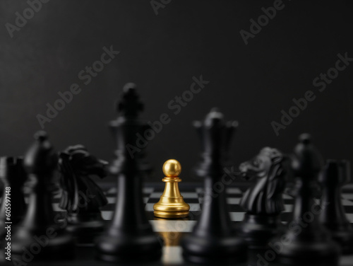 Golden pawn chess encounter black chess team. Leadership Concepts.