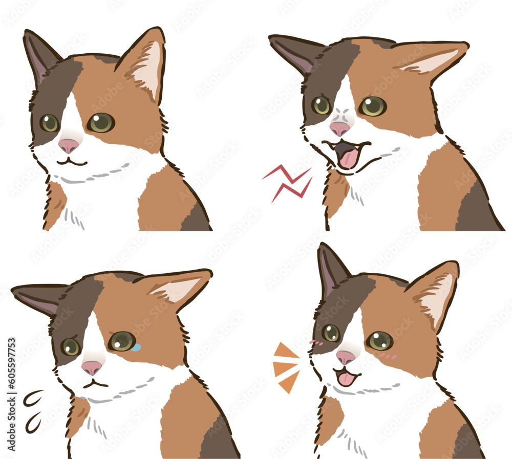 Obraz premium 猫の喜怒哀楽セット（三毛猫）