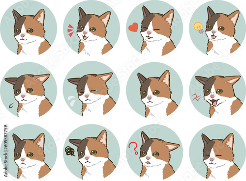 猫の表情アイコンセット（三毛猫）