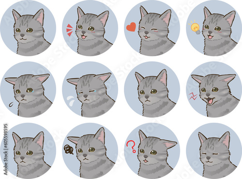 猫の表情アイコンセット（サバトラ、短毛）