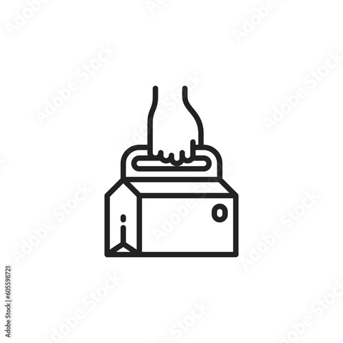 Hand holding food package outline icons. Vector illustration. Isolated icon suitable for web, infographics, interface and apps.