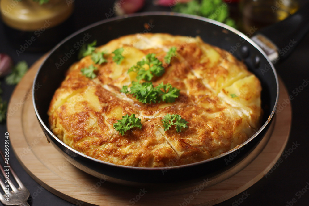 Traditional Spanish dish tortilla on the table