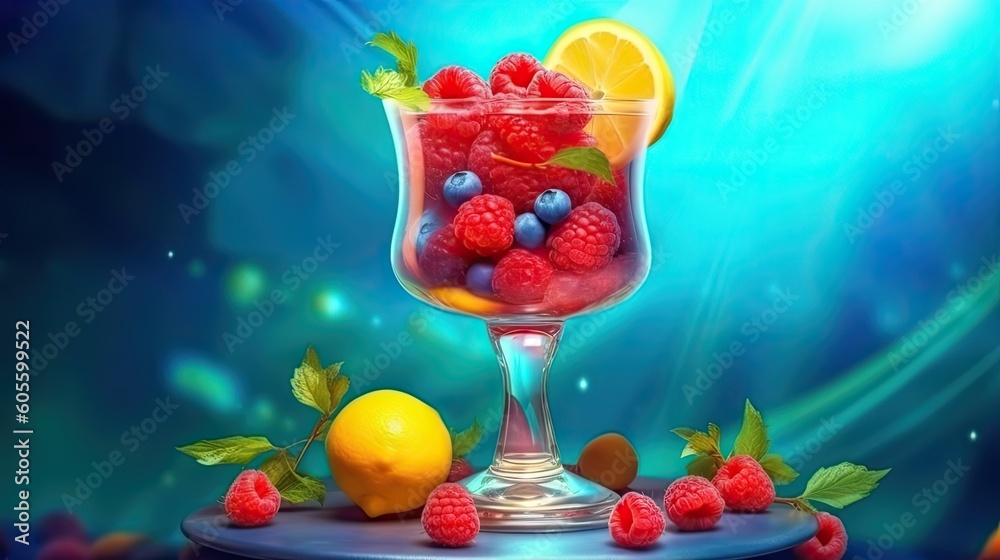 Spring or summer refreshing cold cocktail or mocktail with berries and lemon. Generative AI