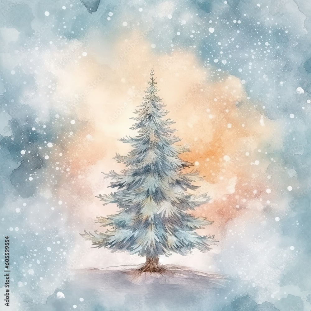 Christmas background with fir tree and decoration elements. Generative AI