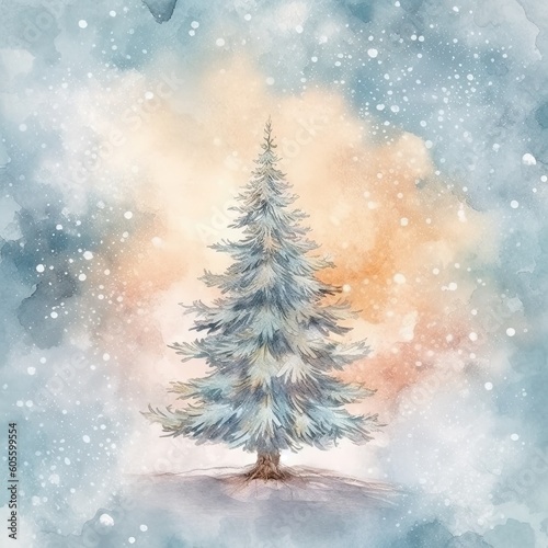Christmas background with fir tree and decoration elements. Generative AI © tanyastock