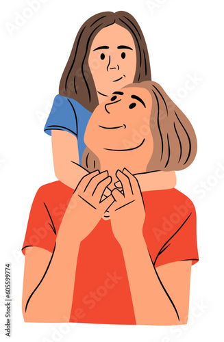 Mère et fille qui font un câlin