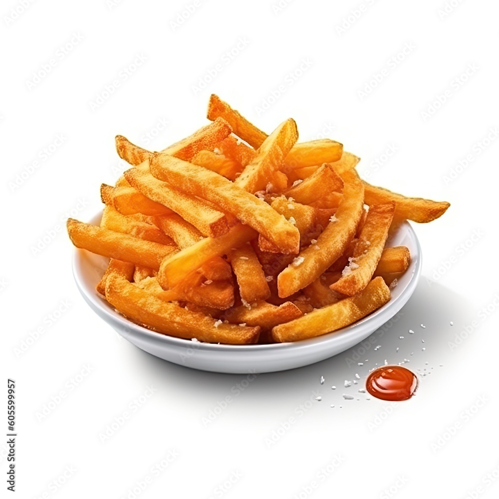 Sweet potato fries vegetarian dish isolated on white background. Generative AI Sweet potato fries vegetarian dish isolated on white background. Generative AI